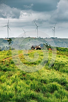 Wind turbines on sunny morning