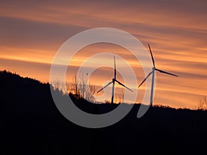 Wind Turbines at Sunrise in Vermont Mountains