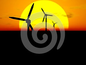 Wind turbines at sunset