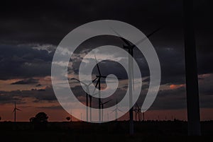 Wind turbines with the sunset.