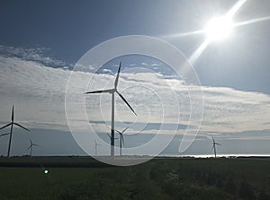 Wind turbines at sunset on Polish Baltic coast