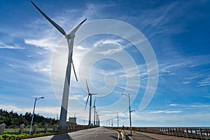 Wind turbines in Taichung Port Gaomei Wetlands Area