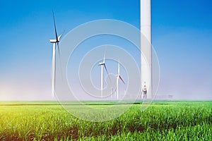 Wind turbines under the blue sky. Wind turbines generating elect