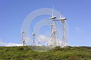 Wind turbines, white village