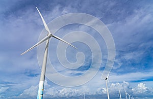 Wind turbines or wind energy converter in sunny day