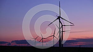 Wind turbines in a wind farm in the countryside