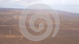 The wind turbines of the wind farm `Parco Eolico` seen from an airplane, Chile