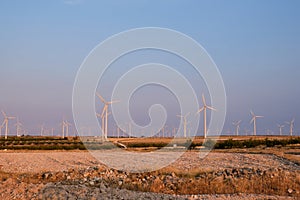 Wind turbines at the wind farm in Zaragoza, Spain.