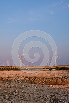 Wind turbines at the wind farm in Zaragoza, Spain.