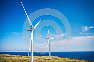 Wind turbines wind power plant, alternative energy and sustainability concept. generative ai