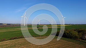 Wind turbines. Windfarm on countryside