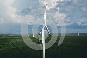 Wind Turbines Windmill Energy Farm with blue sky