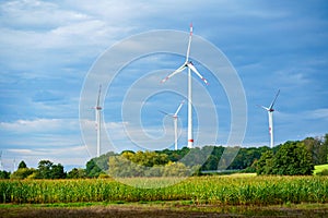 Wind Turbines Windmill Energy Farm in Europe, Germany.