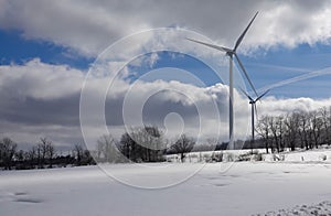 Wind Turbines Winter Scenery