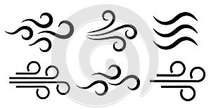 Wind vector icon, air blow symbol