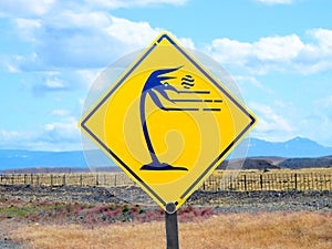 wind warning sign in Patagonia at the street