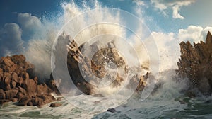 Wind and waves colliding on a shoreline, showcasing the dynamic interaction of natural forces and how they shape the environment