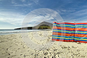 Windbreak used at beach, Outer Hebrides, Scotland photo