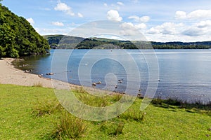 Windermere Lake District England uk on a beautiful summer day with blue sky