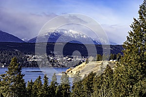 Windermere Lake and Invermere in the East Kootenays near Radium Hot Springs British Columbia Canada in the early winter