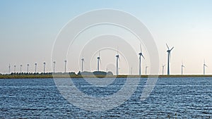 Windfarm near Lemmer at the Ijsselmeer in the Netherlands