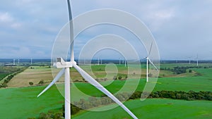 Windfarm turbines spinning in the wind