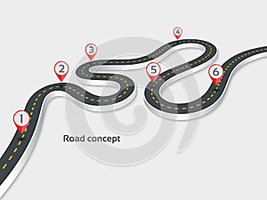 Winding 3d road infographic concept on a white background.