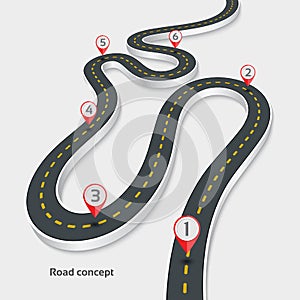 Winding 3d road infographic concept on a white background.