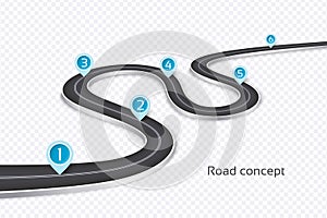 Winding 3d road infographic concept on a white background. Timeline template