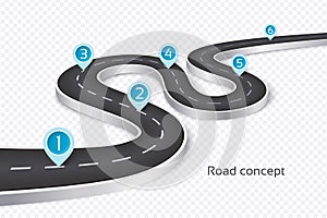 Winding 3d road infographic concept on a white background. Timeline template