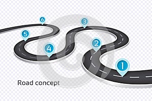 Winding 3d road infographic concept on a white background. Timeline template