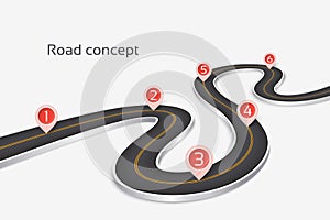 Winding 3d road infographic concept on a white background. Timeline template