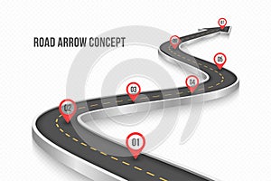 Winding 3d road infographic concept on a white background. Timeline template.