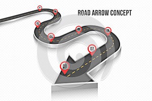 Winding 3d road infographic concept on a white background. Timeline template.