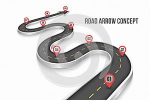 Winding 3d road infographic concept on a white background. Timeline template.