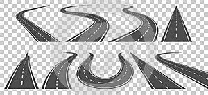 Winding curved road or highway with markings.