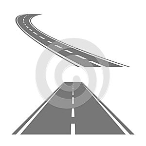 Winding curved road or highway with markings.