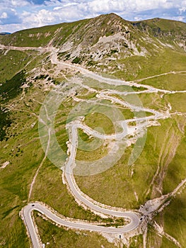 Winding and dangerous road from the high mountain pass in Transalpina