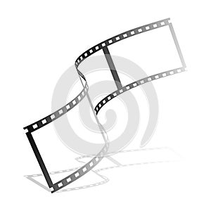 Winding film ribbon. Narrow strip of 35 mm tape. Classic film for cameras and movie cameras. Movie festival design element. 3d