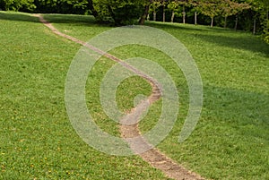 Winding footpath on a sunny meadow