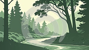 Winding Forest Path Vector Illustration, Nature Trail Adventure, vector design Generative AI