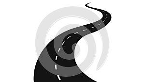 Winding highway road. Black coil line asphalt with white dotted line difficulties of life path with constantly changing
