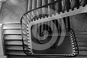 Winding interior staircase with bannister