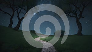 a winding journey through starlit path