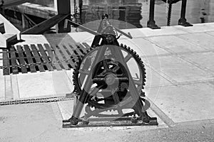 Winding Mechanism Rideau Canal Locks in Ottawa in Black and Whit