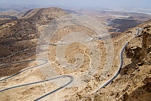 Winding mountain road from Al Mukalla to Aden in Yemen. photo