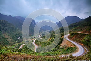 Winding mountain road in Ha Giang province