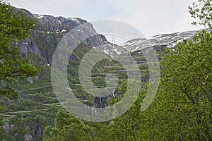 winding mountain road with many switchbacks and hairpins