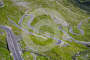 Winding mountain road. One of the most beautiful road in Europe. Popular travel destination. The Transfogarasan Road, Romania