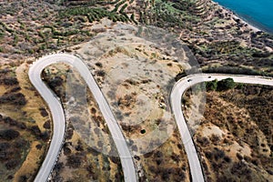 Winding mountain road, serpentine, top view. Aerial photography. Mountain landscapen